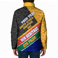 Personalized South Africa Heritage Day Padded Jacket One Nation Many Stories Geometric Flag Pattern