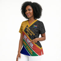 Personalized South Africa Heritage Day Scrub Top One Nation Many Stories Geometric Flag Pattern