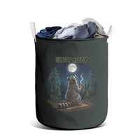 Raccoon Stay Wild Stay Cozy Camping Laundry Basket Starry Night Forest Wildlife