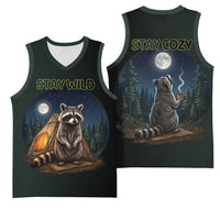 Raccoon Stay Wild Stay Cozy Camping Basketball Jersey Starry Night Forest Wildlife