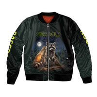 Raccoon Stay Wild Stay Cozy Camping Bomber Jacket Starry Night Forest Wildlife