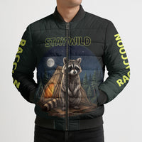 Raccoon Stay Wild Stay Cozy Camping Bomber Puffer Jacket Starry Night Forest Wildlife