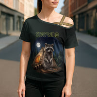 Raccoon Stay Wild Stay Cozy Camping Cross Shoulder Shirt Starry Night Forest Wildlife