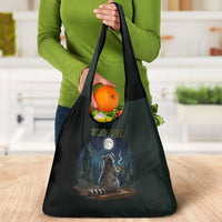 Raccoon Stay Wild Stay Cozy Camping Grocery Bag Starry Night Forest Wildlife