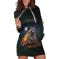 Raccoon Stay Wild Stay Cozy Camping Hoodie Dress Starry Night Forest Wildlife