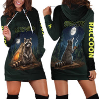 Raccoon Stay Wild Stay Cozy Camping Hoodie Dress Starry Night Forest Wildlife