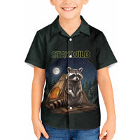 Raccoon Stay Wild Stay Cozy Camping Kid Hawaiian Shirt Starry Night Forest Wildlife