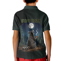 Raccoon Stay Wild Stay Cozy Camping Kid Polo Shirt Starry Night Forest Wildlife