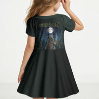 Raccoon Stay Wild Stay Cozy Camping Kid Short Sleeve Dress Starry Night Forest Wildlife