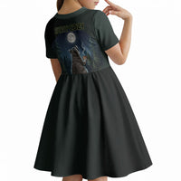 Raccoon Stay Wild Stay Cozy Camping Kid Short Sleeve Dress Starry Night Forest Wildlife