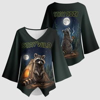 Raccoon Stay Wild Stay Cozy Camping Kimono Sleeve Blouse Starry Night Forest Wildlife