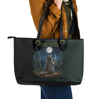 Raccoon Stay Wild Stay Cozy Camping Leather Tote Bag Starry Night Forest Wildlife