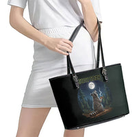 Raccoon Stay Wild Stay Cozy Camping Leather Tote Bag Starry Night Forest Wildlife