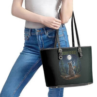 Raccoon Stay Wild Stay Cozy Camping Leather Tote Bag Starry Night Forest Wildlife