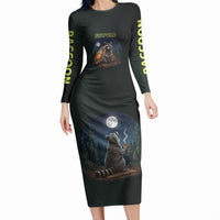 Raccoon Stay Wild Stay Cozy Camping Long Sleeve Bodycon Dress Starry Night Forest Wildlife