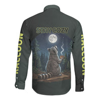 Raccoon Stay Wild Stay Cozy Camping Long Sleeve Button Shirt Starry Night Forest Wildlife