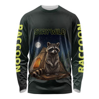 Raccoon Stay Wild Stay Cozy Camping Long Sleeve Shirt Starry Night Forest Wildlife