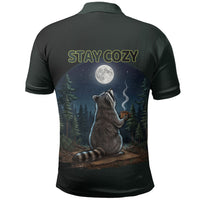 Raccoon Stay Wild Stay Cozy Camping Polo Shirt Starry Night Forest Wildlife
