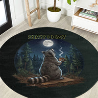 Raccoon Stay Wild Stay Cozy Camping Round Carpet Starry Night Forest Wildlife