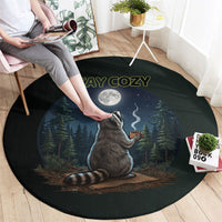 Raccoon Stay Wild Stay Cozy Camping Round Carpet Starry Night Forest Wildlife