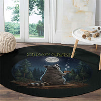 Raccoon Stay Wild Stay Cozy Camping Round Carpet Starry Night Forest Wildlife