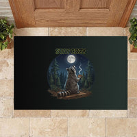 Raccoon Stay Wild Stay Cozy Camping Rubber Doormat Starry Night Forest Wildlife