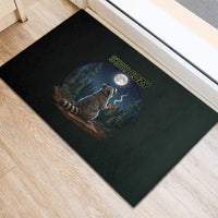 Raccoon Stay Wild Stay Cozy Camping Rubber Doormat Starry Night Forest Wildlife