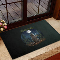 Raccoon Stay Wild Stay Cozy Camping Rubber Doormat Starry Night Forest Wildlife
