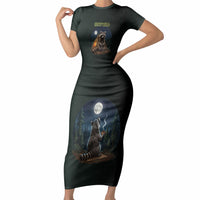 Raccoon Stay Wild Stay Cozy Camping Short Sleeve Bodycon Dress Starry Night Forest Wildlife