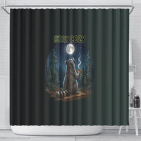 Raccoon Stay Wild Stay Cozy Camping Shower Curtain Starry Night Forest Wildlife