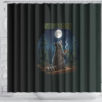 Raccoon Stay Wild Stay Cozy Camping Shower Curtain Starry Night Forest Wildlife