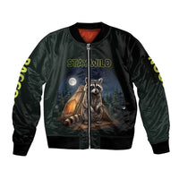 Raccoon Stay Wild Stay Cozy Camping Sleeve Zip Bomber Jacket Starry Night Forest Wildlife