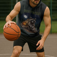 Raccoon Stay Wild Stay Cozy Camping Sleeveless Hoodie Starry Night Forest Wildlife