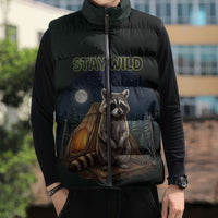 Raccoon Stay Wild Stay Cozy Camping Sleeveless Puffer Jacket Starry Night Forest Wildlife
