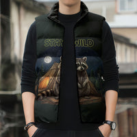 Raccoon Stay Wild Stay Cozy Camping Sleeveless Puffer Jacket Starry Night Forest Wildlife