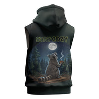 Raccoon Stay Wild Stay Cozy Camping Sleeveless Zip Hoodie Starry Night Forest Wildlife