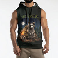 Raccoon Stay Wild Stay Cozy Camping Sleeveless Zip Hoodie Starry Night Forest Wildlife