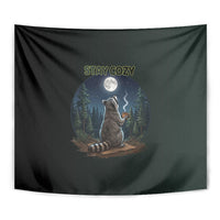 Raccoon Stay Wild Stay Cozy Camping Tapestry Starry Night Forest Wildlife