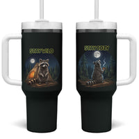 Raccoon Stay Wild Stay Cozy Camping Tumbler With Handle Starry Night Forest Wildlife