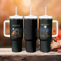 Raccoon Stay Wild Stay Cozy Camping Tumbler With Handle Starry Night Forest Wildlife