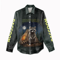 Raccoon Stay Wild Stay Cozy Camping Women Casual Shirt Starry Night Forest Wildlife