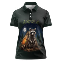Raccoon Stay Wild Stay Cozy Camping Women Polo Shirt Starry Night Forest Wildlife