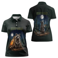 Raccoon Stay Wild Stay Cozy Camping Women Polo Shirt Starry Night Forest Wildlife