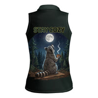Raccoon Stay Wild Stay Cozy Camping Women Sleeveless Polo Shirt Starry Night Forest Wildlife