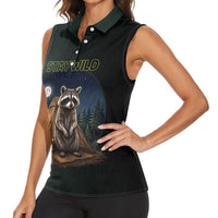 Raccoon Stay Wild Stay Cozy Camping Women Sleeveless Polo Shirt Starry Night Forest Wildlife