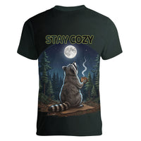 Raccoon Stay Wild Stay Cozy Camping Women V-Neck T-Shirt Starry Night Forest Wildlife