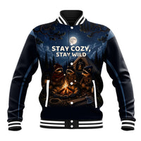 Raccoons Campfire Stay Cozy Stay Wild Baseball Jacket Starry Night Forest Wildlife