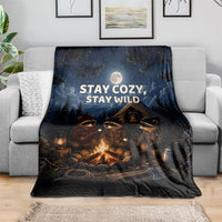 Raccoons Campfire Stay Cozy Stay Wild Blanket Starry Night Forest Wildlife