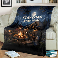 Raccoons Campfire Stay Cozy Stay Wild Blanket Starry Night Forest Wildlife