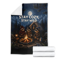 Raccoons Campfire Stay Cozy Stay Wild Blanket Starry Night Forest Wildlife
